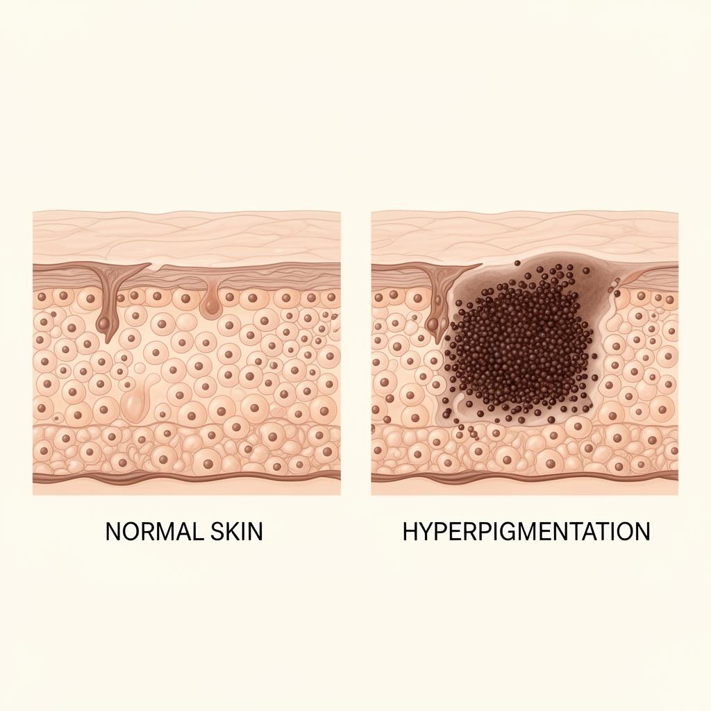 Anatomy diagram: Normal Skin vs Hyperpigmentation